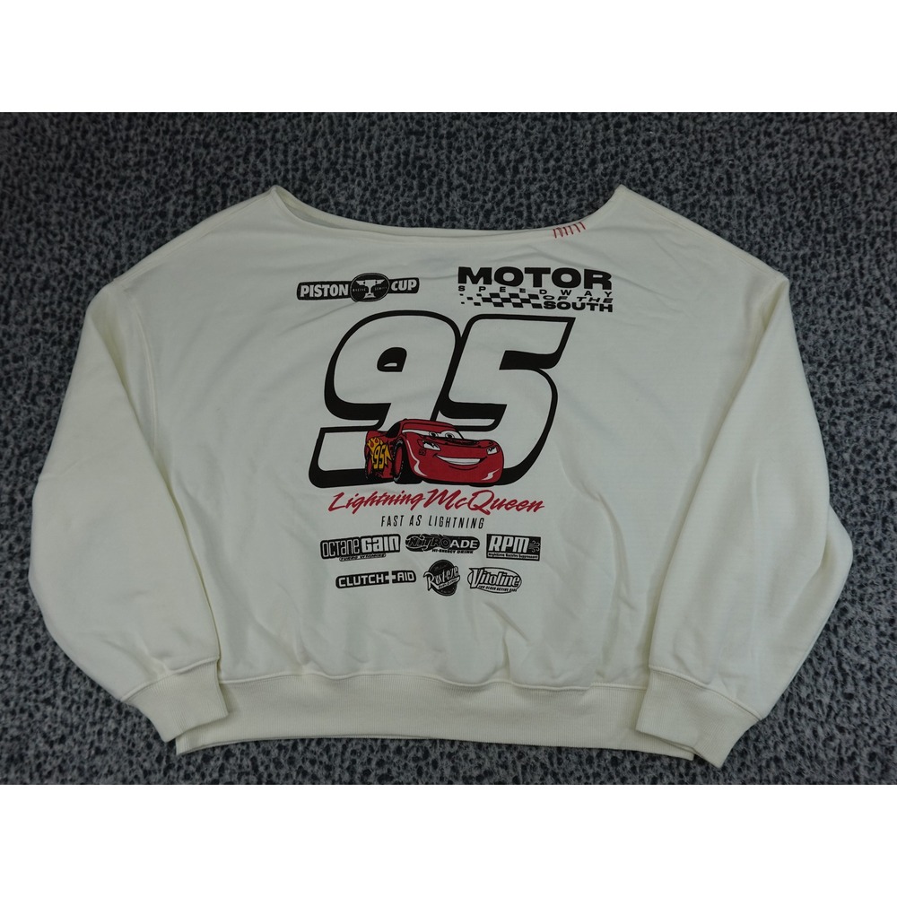 Disney Pixar Cars Sweatshirt Womens XXL Cream Lightning McQueen 95 Graphic